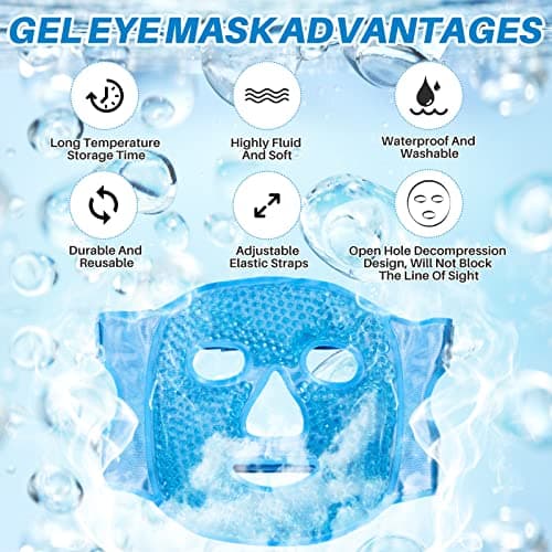 candyfouse Ice Pack Cold Face, Eye Masks Reduce Puff, Dark Circles, Reusable Hot Or Colder Gel, Suitable for Women Facial SPA for Sleeping, Headaches (Blue Updated)