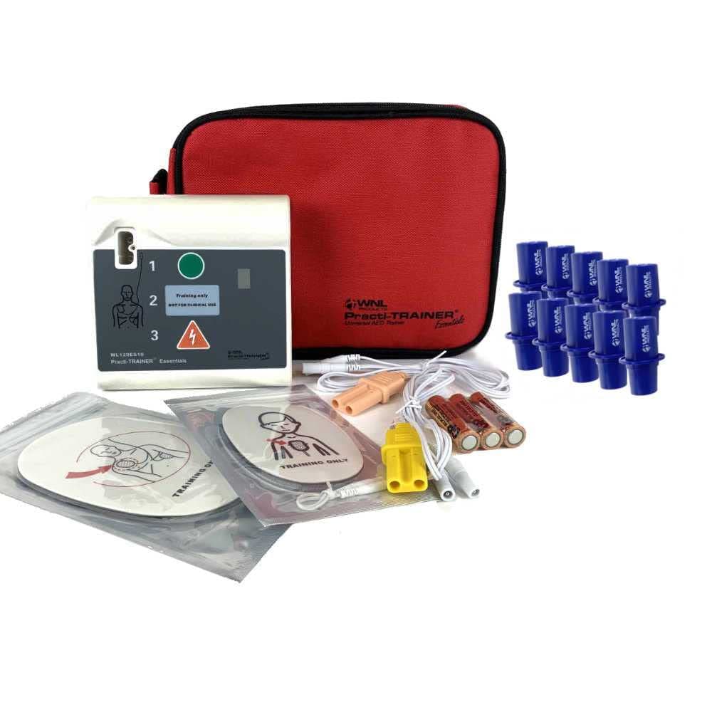 WNL Products WL120ES10-ABUNDLE AED Defribrillator Practi-Trainer Essentials Base with 10 Pack Practi-Valve Plus Reusable CPR Training Valve Combo Kit