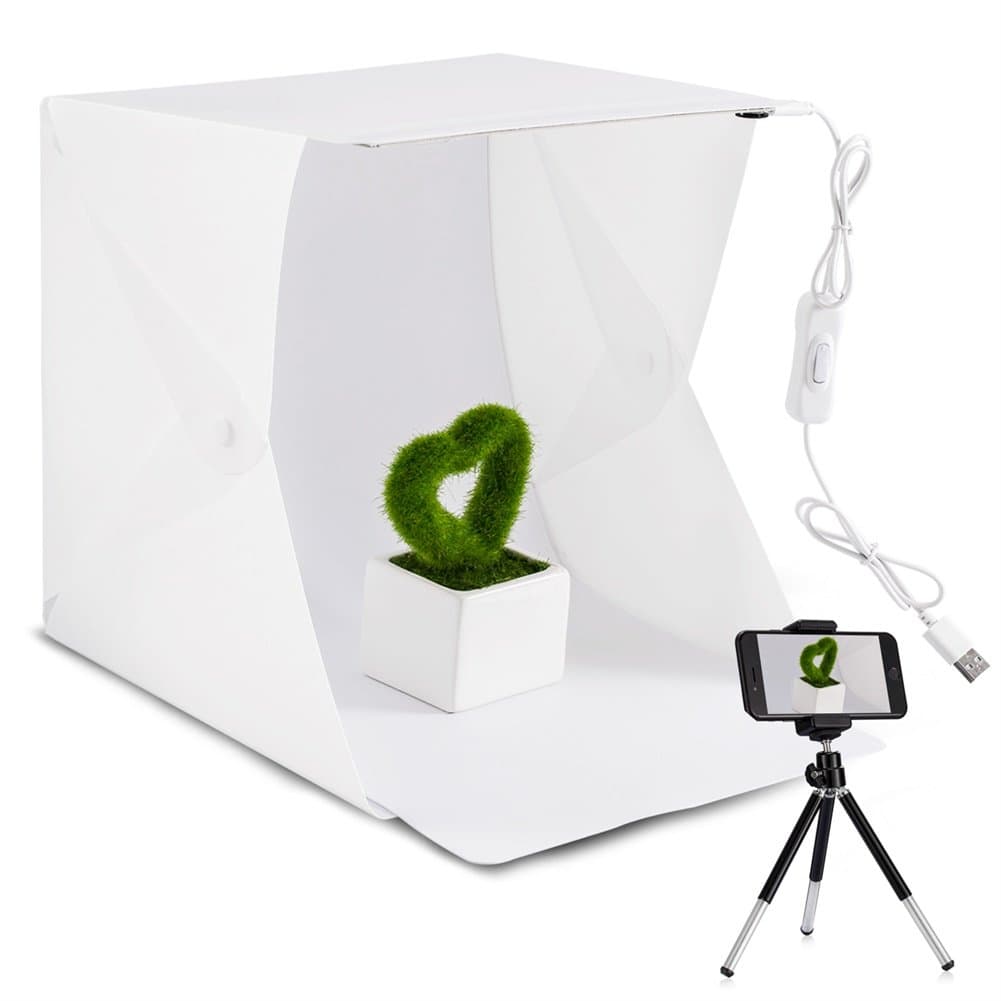 Portable Photo Studio Kit, LED Light Box Photography - Foldable Mini Photo Shooting Tent - White/Black/Green/Red Background - Tripod Stand Holder for Smart Phone - USB Cable (adjust)