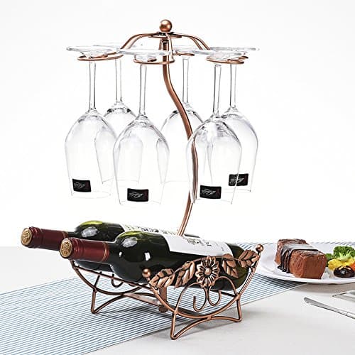 BAIXI Tabletop Wine Cup Rack Stemware Glass Storage Holder Wine Glass Rack 6 Hooks Metal Wine Cup Rack Stemware Glass Storage Organizer Air Drying (Rose gold)