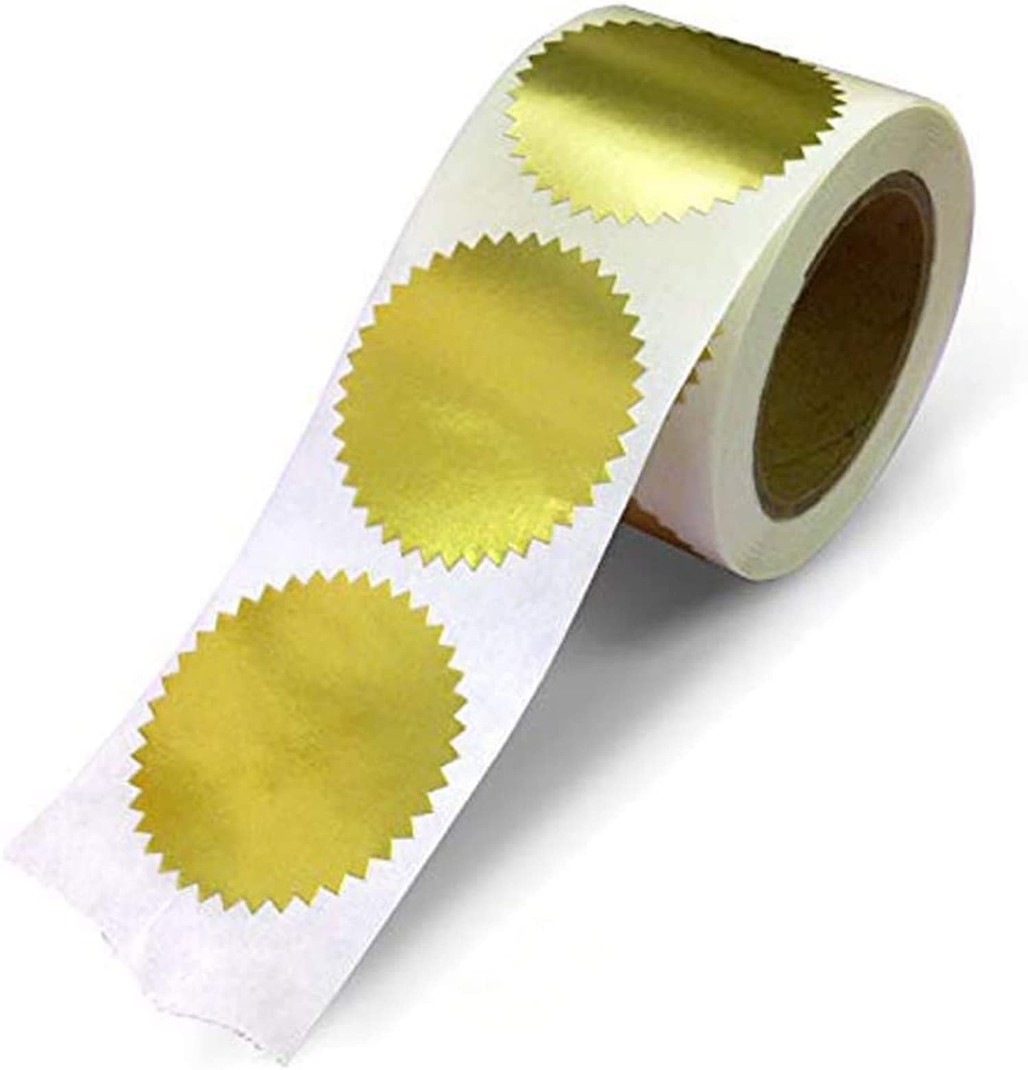 Next Day Labels 2" Round, Gold Metallic Package, Envelope, Certificate Wafer Seals with Serrated Edge. 250 Stickers Per Roll