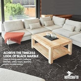 Self Adhesive Vinyl Floor Tiles - 10 Pack / 22.50 ft² (2.09m²) Black Marble Peel and Stick Floor Tiles Size 18”x 18” (45.72x45.72 cm) Waterproof Kitchen Square Vinyl Flooring