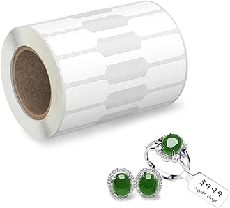 1000 Labels Pcs Jewelry Tags Roll for Necklace Earring Price Identify, Rectangle Shape Self Adhesive White Blank Dumbbell Jewelry Stickers Labels for Bracelet, Ring, Clothing Display