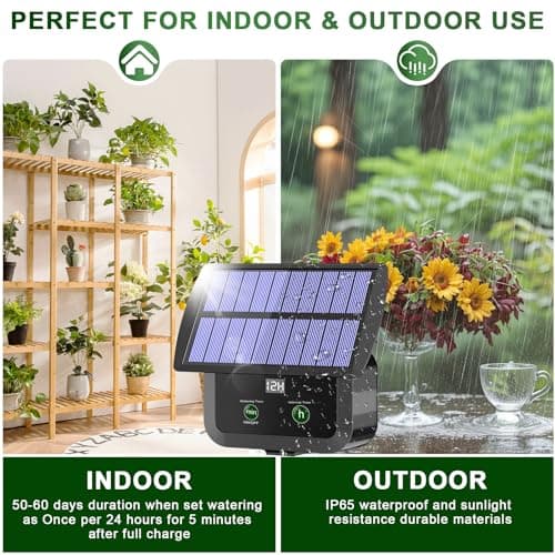 LCD Display Solar Drip Irrigation System Kit, 30 Working Modes & 10 Watering Interval Solar Powered Drip Irrigation Kit Supports 15 Potted Plants, 2200mAh Automatic Watering System for Garden