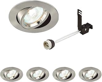 National Lighting Recessed Lighting - Mains Powered LED Spot Lights Downlights for Ceiling - IP20 Rated GU10 Fitting for Halogen or LED - Satin Nickel Finish, Adjustable Tilt Version – Pack of 4
