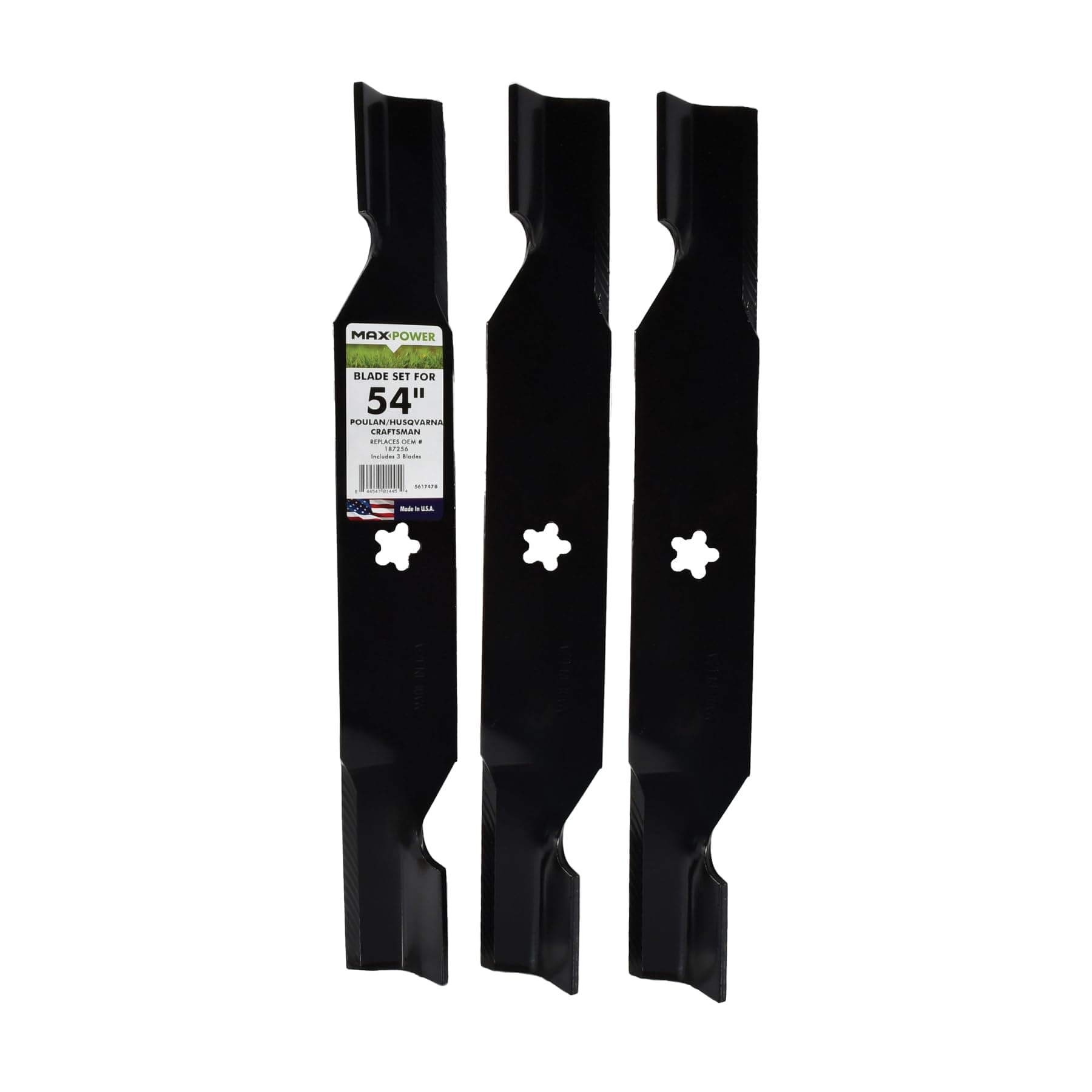 MaxPower 561747B 3 Blade Set for Many 54 in. Cut Craftsman, Husqvarna, Poulan Mowers Replaces OEM #'s 187256 and 532187256