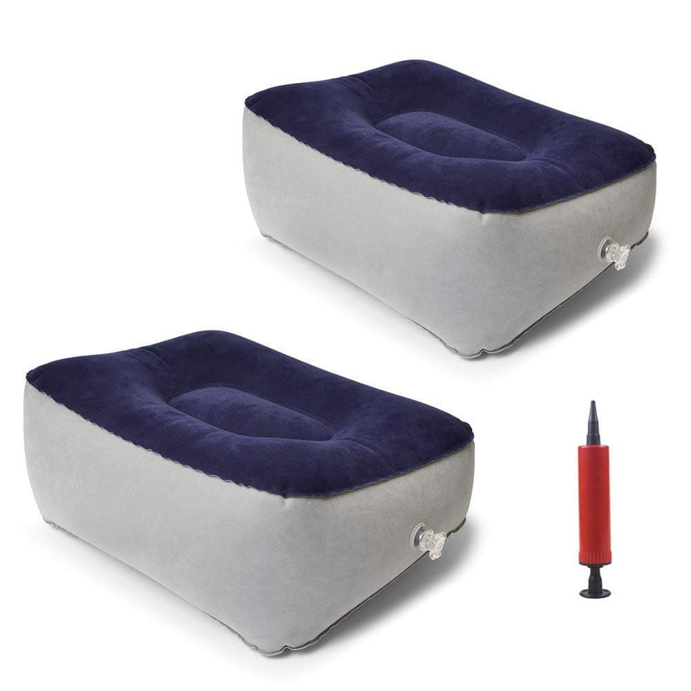 HBSTUDIO Inflatable Foot Rest Pillow, 2 Pack Portable Inflatable Leg Rest Pillow, Travel Footrest Pillow for Airplane, Train, Car, Home, Office (Grey and Blue)