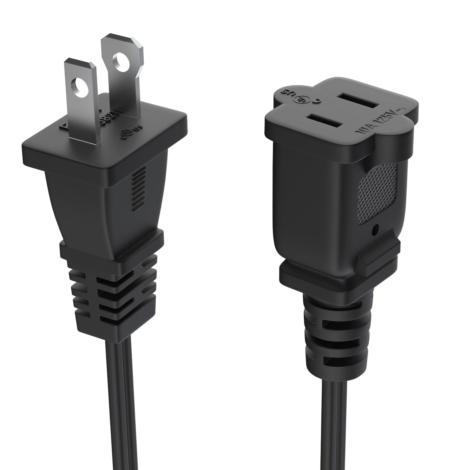 US 2 Prong Extension Cords 3 Ft 2 Outlet Black Extension Cord Cable 125v 10a Male to Female Power Cord for Nema 1-15p to 1-15r