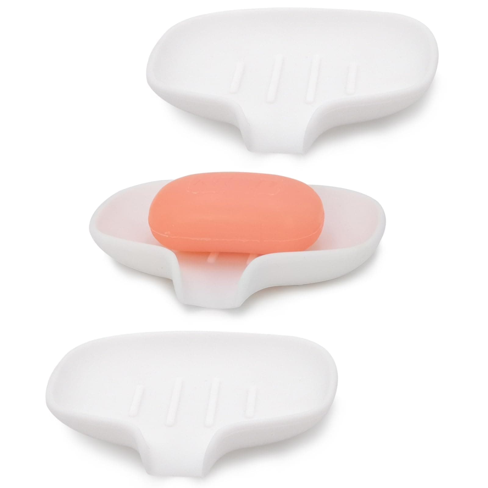 3 Pack Soap Bar Holder, AIMAIAIMAI Self Draining Soap Dish, Quick Drainage, Soap Dishes for Bathroom, Shower, Silicone Soap Tray for Kitchen, Dishwasher Safe (White)