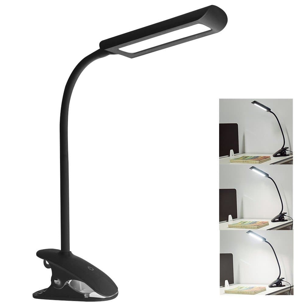LED Desk Lamp, Mabor Dimmable Eye-caring Reading Table Light 3 Color Changing 7W Touch Sensitive Clip-on Lamp for Study Bedroom Desk Portable