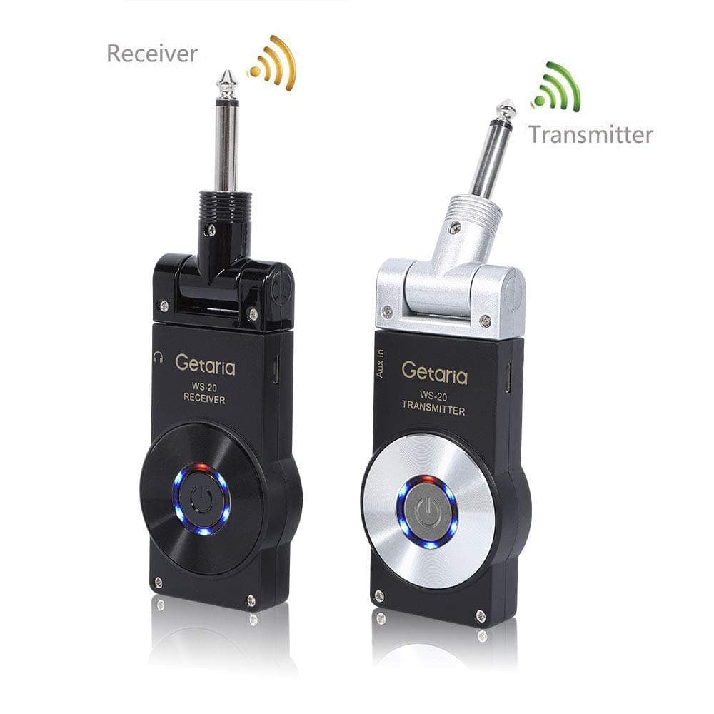 Getaria 2.4GHZ Wireless Guitar System Transmitter Receiver Set for Electric Guitar Bass with Rechargeable Battery