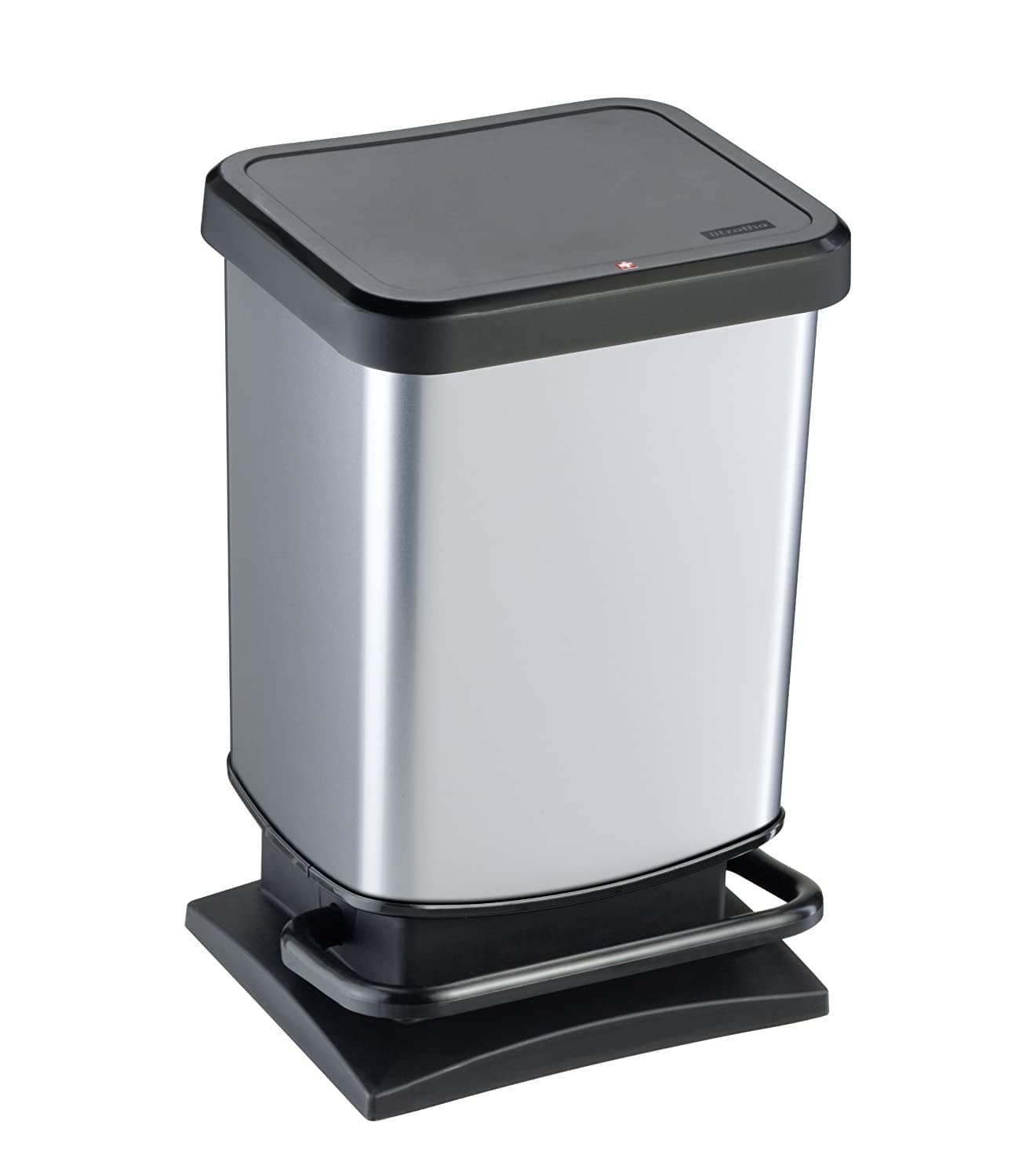 Rotho Paso trash can 20l with lid, plastic (PP) BPA-free, silver metallic, 20 liters (29.3 x 26.6 x 45.7 cm)