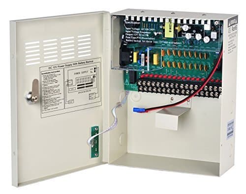 18 Port 20 Amp 12v Power Supply UPS uninteruptied Power for CCTV, LED, and Other Low Voltage 12v Devices. Strong Secure Metal cabient with Lock and Key. 7.2 Ah Battery Included