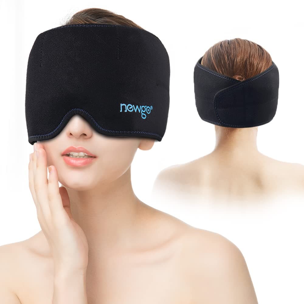 NEWGO Head Ice Pack Migraine Relief Wrap Reusable Ice Pack for Headaches, Hot Cold Compression Migraine Ice Head wrap Gel Cold Pack for Tension, Puffy Eyes, Sinus & Stress Relief (Black)