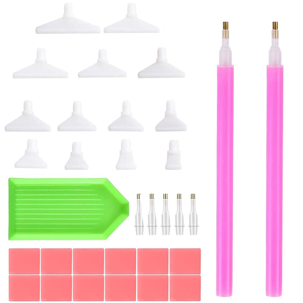33 Pcs Diamond Art Paint Pen Tools Set,2 Diamond Art Pen Resin Diamond Art Pens with Clay Tips Tray,5D Drill Pen Stylus,Gem Rhinestone Picker Craft Accessories for DIY Nail Art Embroidery Decoration