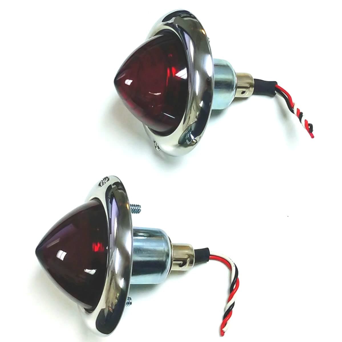 (2) Custom Baby Bullet Tail Lights - Stop/Turn/Tail - Red/Red - Hot Rat Street Rod