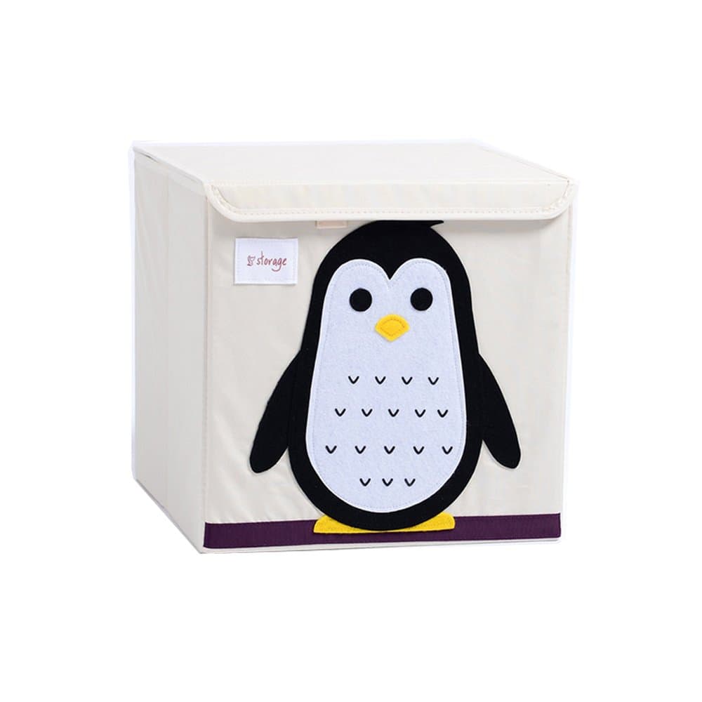 Wo Baby Foldable Storage Box with Lids, Canvas Collapsible Storage Cube Orginizers for Toys, Clothing, Books, Blankets, etc.(13 x 13 x 13) (Penguin)