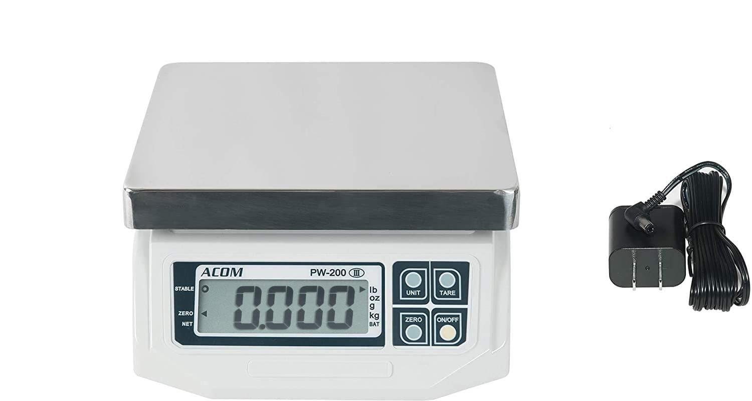 ACOM PW-200 Digital Portion Control Scale, Lb/Oz/Kg/g Switchable, Low Profile Design, 6lb Capacity, 0.002lb Readability, Single Display, NTEP Legal for Trade Coc #18-060A1