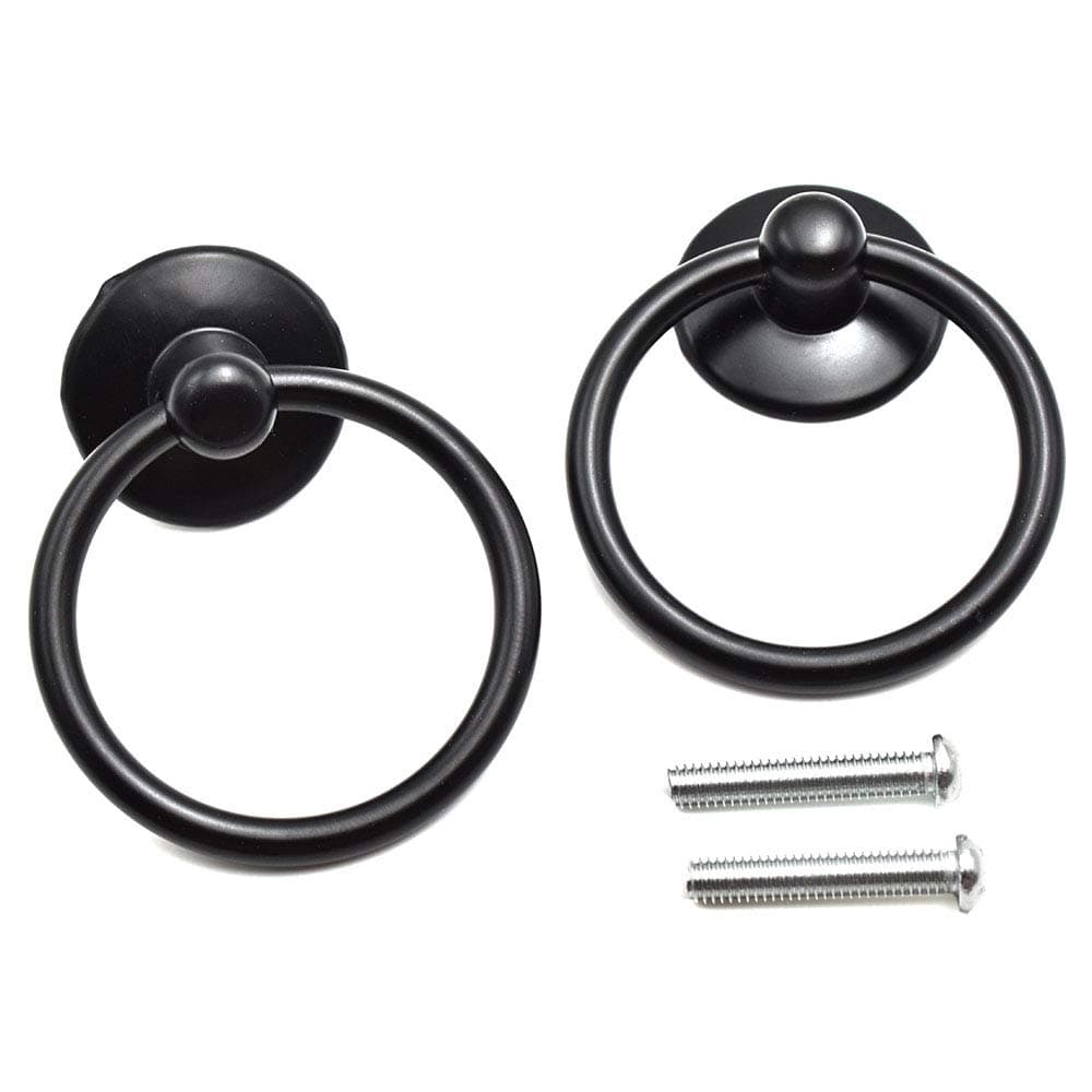 Aifeier ET Single Hole Metal Drop Ring Knobs Black Drawer Pull Handle for Cabinet, Dresser and Door (2 Pack)
