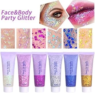 Gold Face Glitter Gel,Mardi Gras Outfit for Women,Music Festival Yellow Body Glitter Singer Concerts Hair Glitter Sequins,Mardi Gras Accessories Sparkling Carnival Rave Decorations,50ML