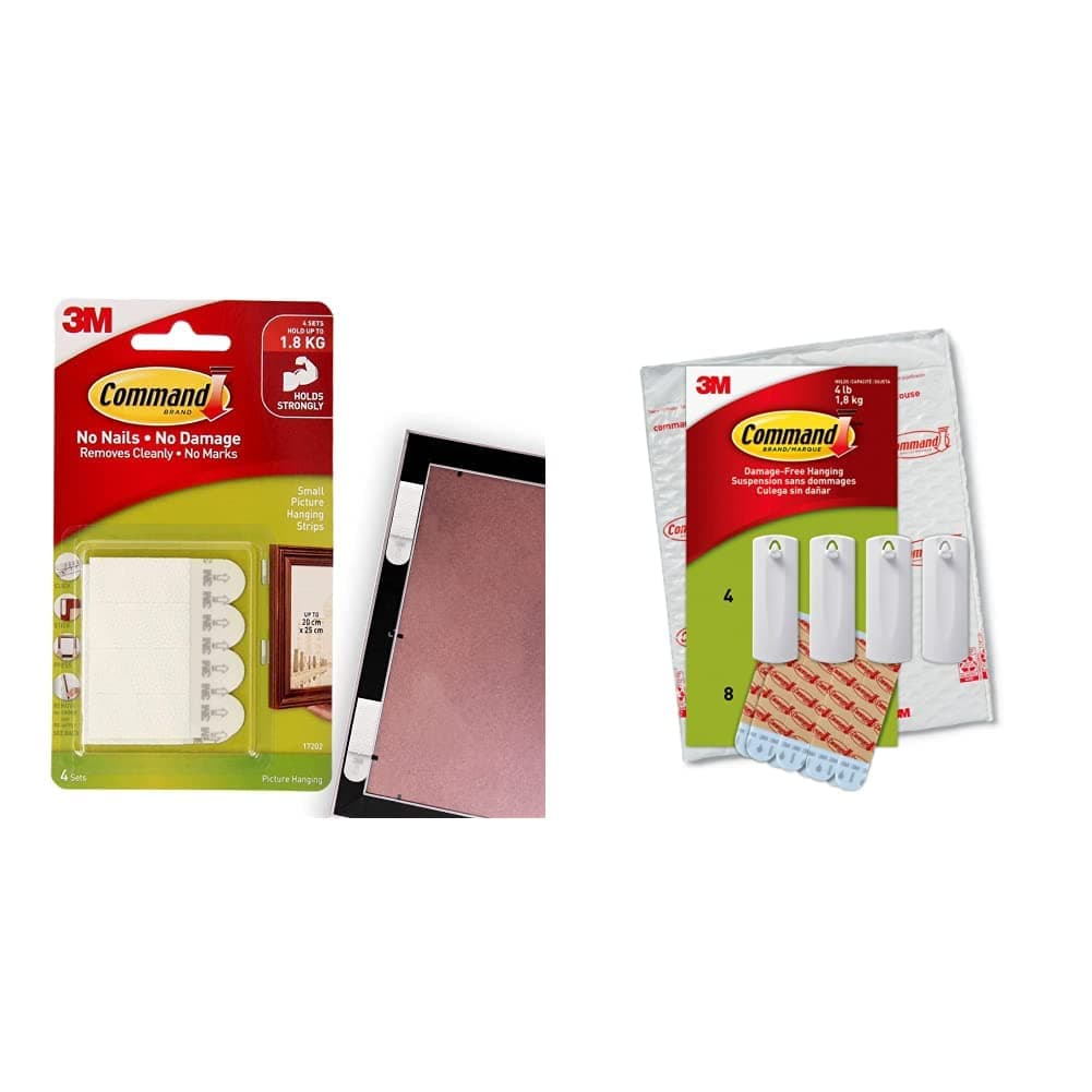 Command 3M Small Picture Hanging Strips 4 Pairs (Wall Hooks for 1.8kg photoframes)