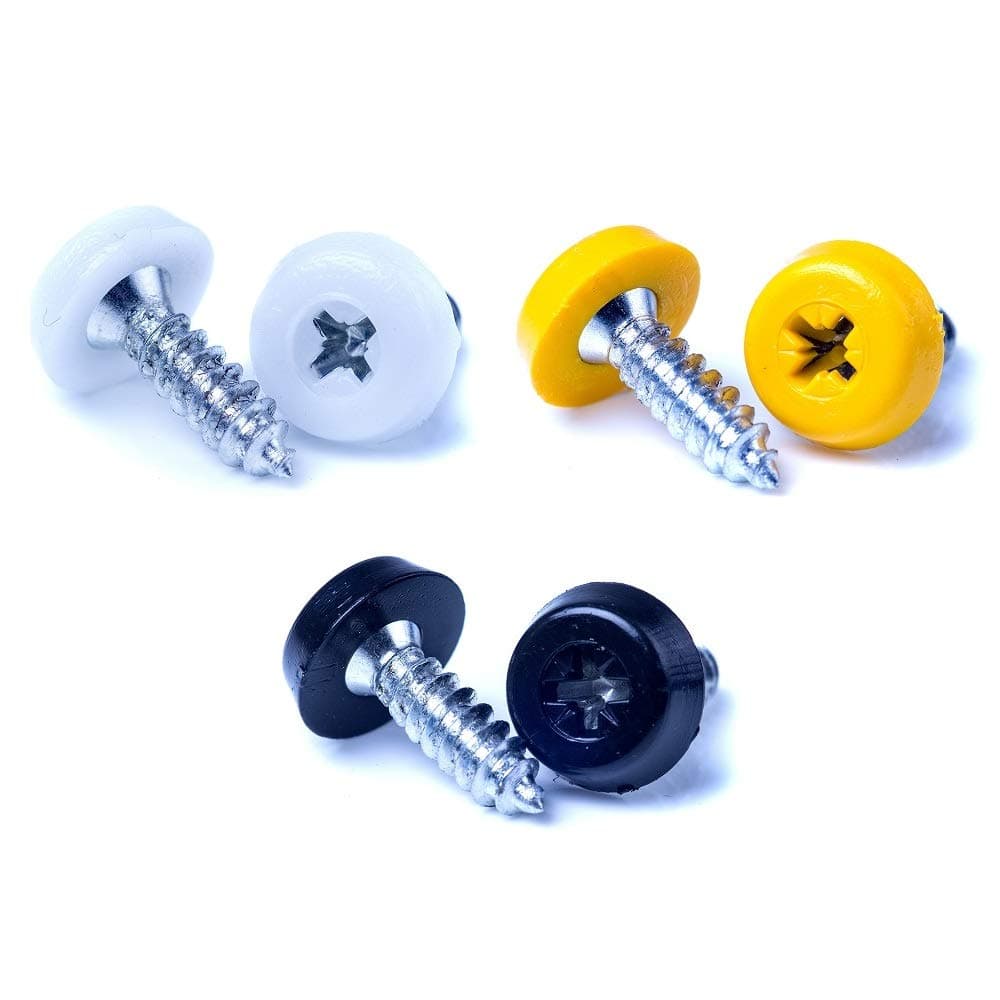 Number Plate Oversized Screws Plastic Top - 2 White, 2 Black, 2 Yellow