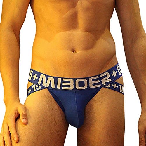 Mens G-Strings & Thongs Open Back Jockstrap Sexy Buttock Letter Underwear BU/M Blue