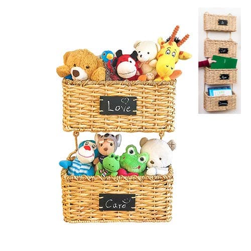 Set of 2 Strong Wall Mounted Handmade Accent Storage Baskets - Organic Hyacinth Organize- Woven Accent Decor for Entryways, Bedrooms and Kids Room- Ideal for In/Out Mail, Homework, and Magazines- Gift