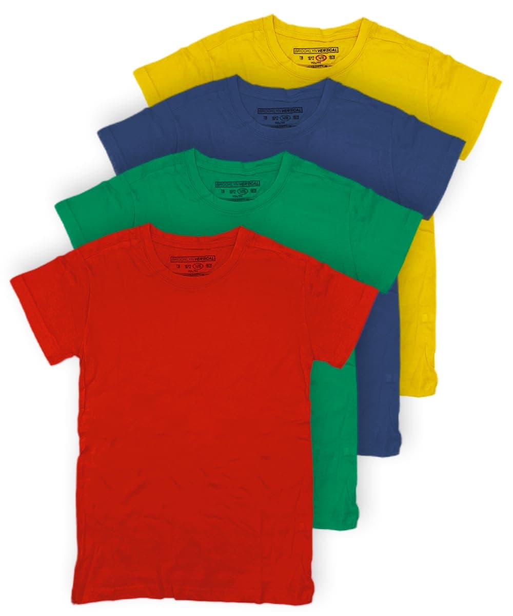 BROOKLYN VERTICALBoys 4-Pack Short Sleeve Solid Color T-Shirts | Cotton Crew Neck Tagless Tees