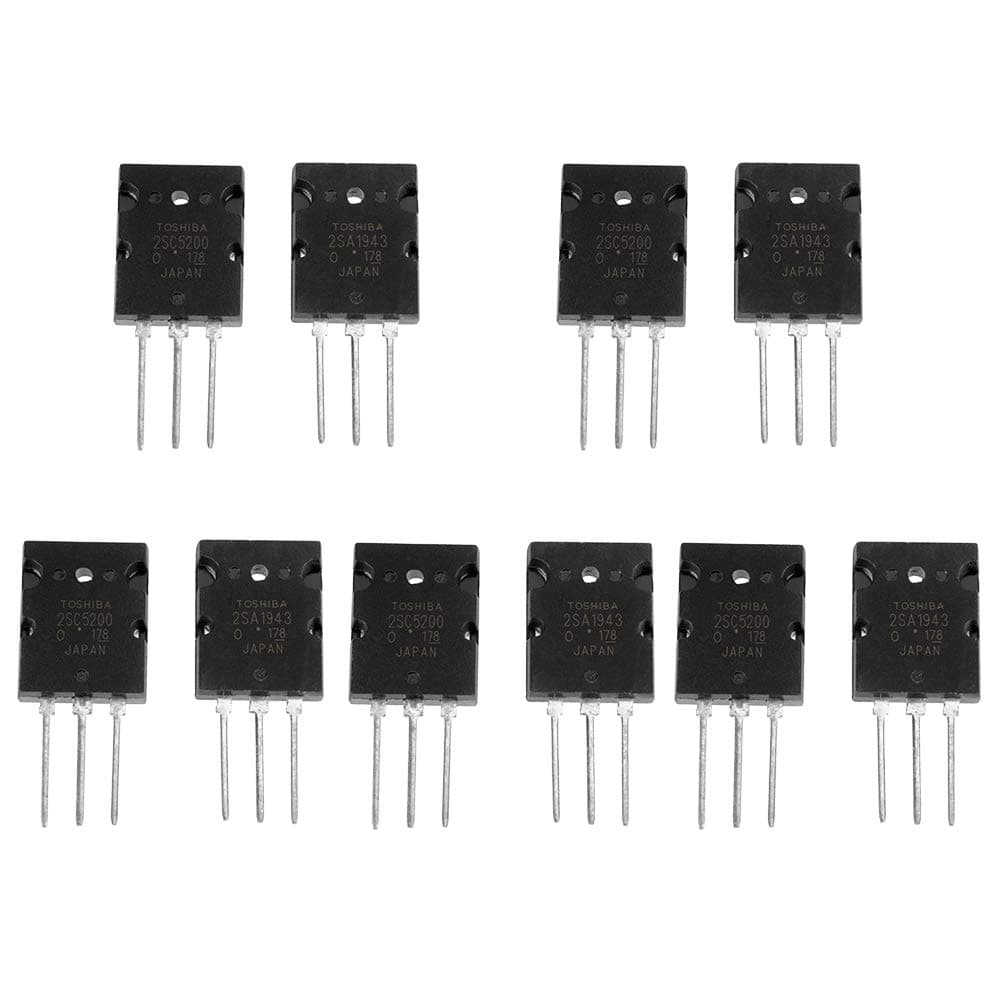 Power Amplifier Transistor, 5 Pair 2SA1943 2SC5200 Power General Purpose Transistors Assortment Kit High Power Audio Transistor Silicon Precision Matched Audio Replacement Transistor