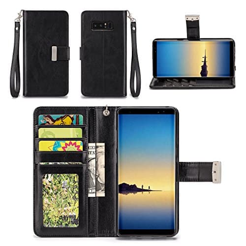 Samsung Galaxy Note 8 Case - IZENGATE [Classic Series] Wallet Cover PU Leather Flip Folio with Stand (Black)