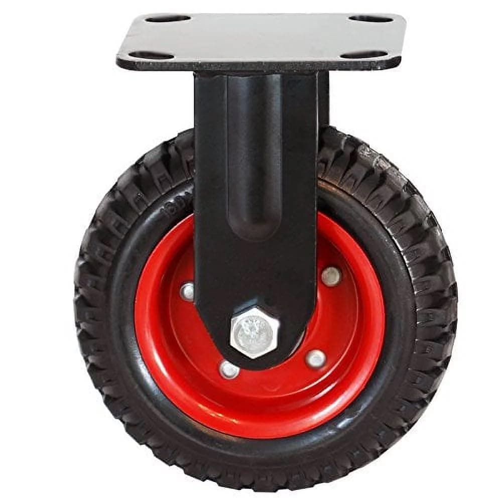 8 Inch Caster Wheels, Heavy Duty Fixed Plate Casters with Rubber Knobby Tread for Workbench, Dolly, Cart, Trolley, Wagon, Toolbox and Chicken Coop, Large Rubber Castor Wheels, 1PK (17053V)