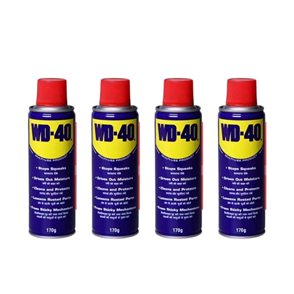 WD 40 Multipurpose 170g Spray for Auto Maintenance, Rust Remover, Lubricant, Loosens Stuck & Rust Parts, Removes Stain & Sticky Residue, Descaling, All purpose Protectant & Cleaning Agent (Pack of 4)
