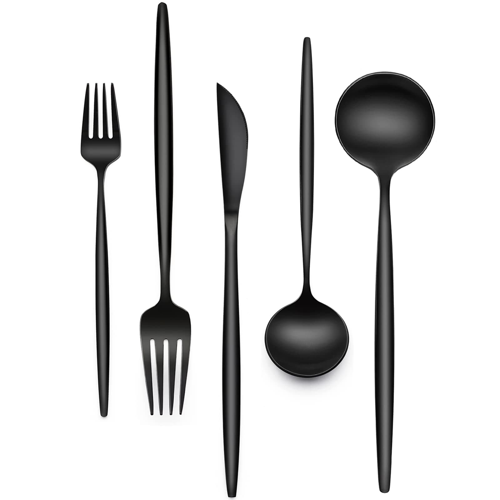 30-Piece Black Silverware Set, Flatware Set for 6, Food-Grade Stainless Steel Tableware Cutlery Set, Utensil Sets Kitchen Cutlery for Home Office Restaurant Hotel