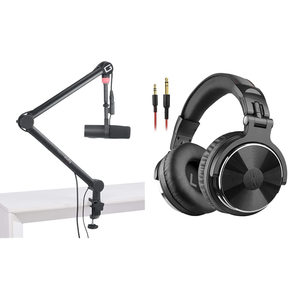 Gator Frameworks Professional Desktop Broadcast/Podcast Microphone Boom Stand with On-Air Indicator Light & OneOdio Wired Over Ear Headphones Hi-Res Studio Monitor & Mixing DJ Stereo Headsets - Black