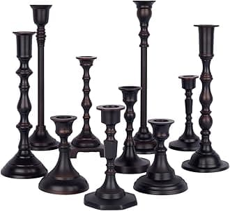 Koyal Wholesale Bronze Mixed Taper Holders, Set of 10, Mismatched Candlesticks Set, Bohemian Decorative