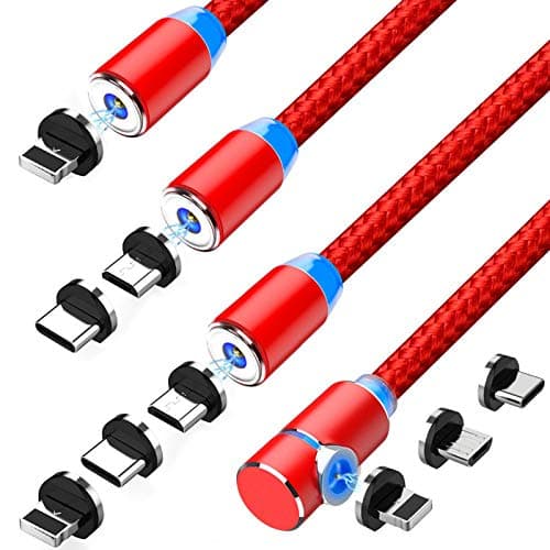 Crozziz Magnetic Charging Cable(4 Pack,1ft/3ft/6ft/6ft)3 in 1 Cable,Compatible with Mirco USB, Type C Smartphone and iProduct Device(Red)