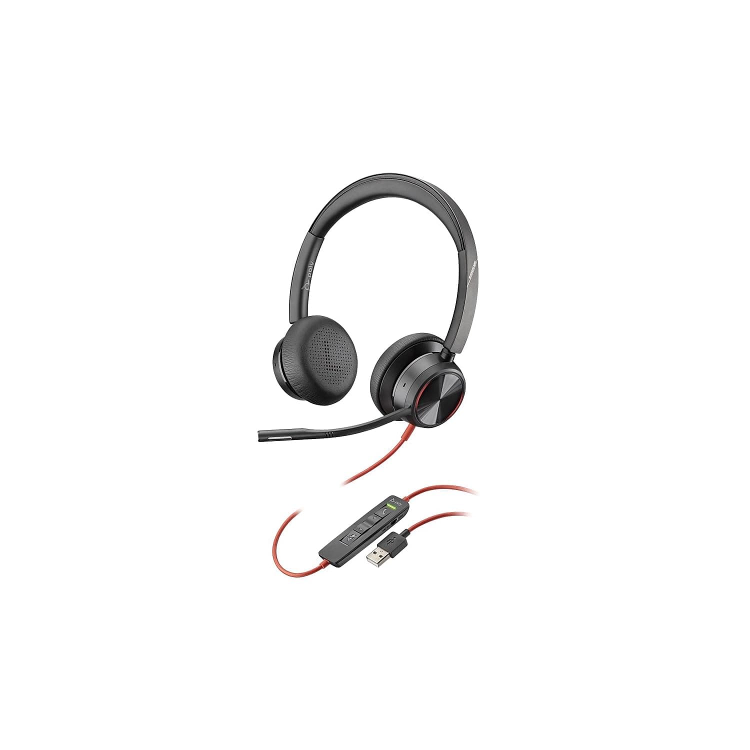 Poly Stereo Headset 'Blackwire 8225' with USB-A Connection, Active Noise Cancelling and Flexible Microphone Arm, Black