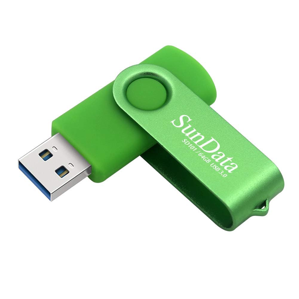 SunData Memory Stick 64GB USB 3.0 Flash Drive USB Stick Rotate Metal Thumb Drive USB 3.0 up to 90MB / sec, (Single Pack: Green)