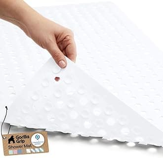 GORILLA GRIP Patented Bath Tub Shower Mat, Machine Washable Bathtub Floor Liner Mats, Suction Cups and Drain Holes to Keep Tubs Clean, Soft on Feet, Bathroom Essentials, 35x16 Inch, White