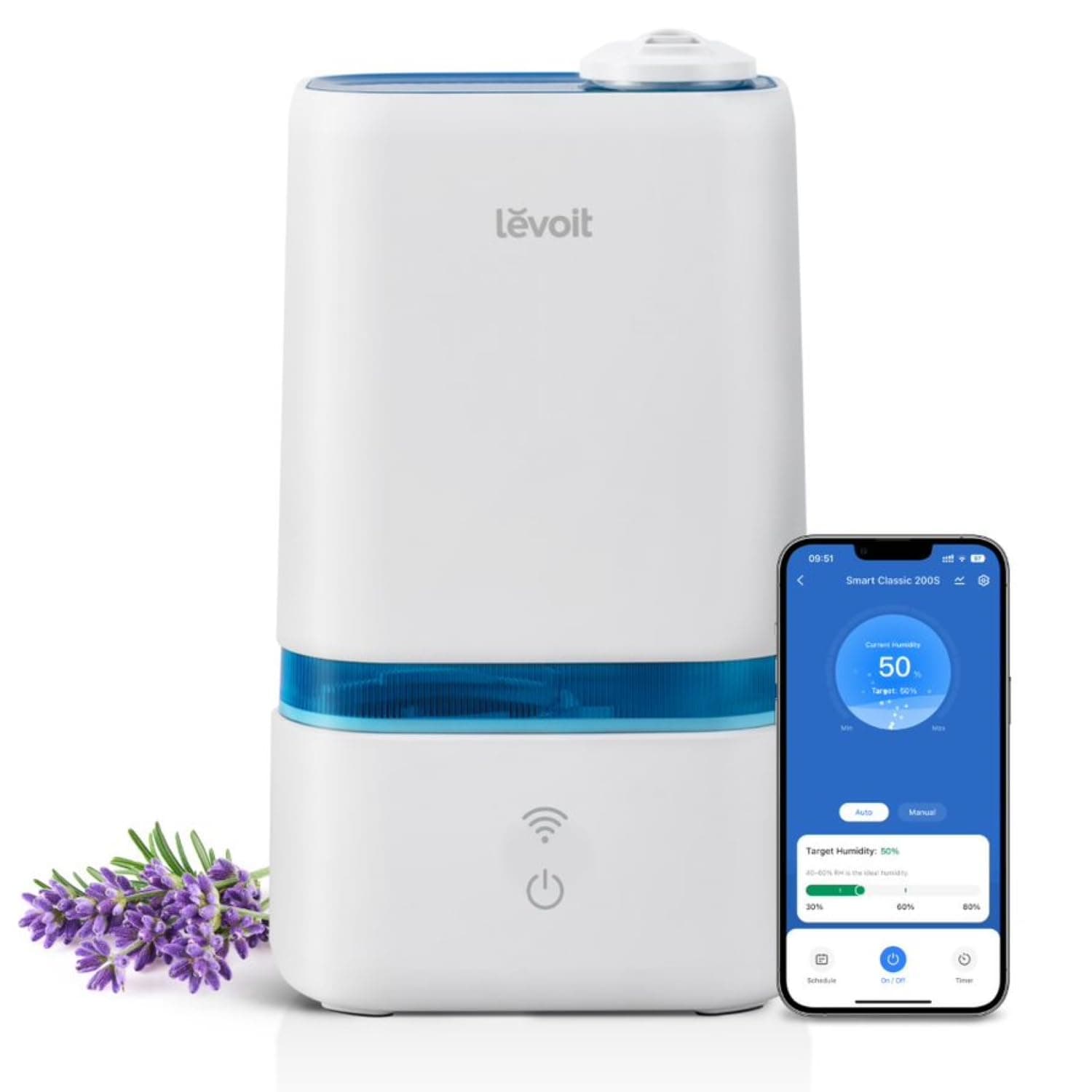 LEVOIT 4L Smart Cool Mist Humidifier for Home Bedroom with Essential Oils, Customize Humidity for Baby & Plants, APP & Voice Control, Schedule, Timer, Last up to 40Hrs, Whisper Quiet, Handle Design