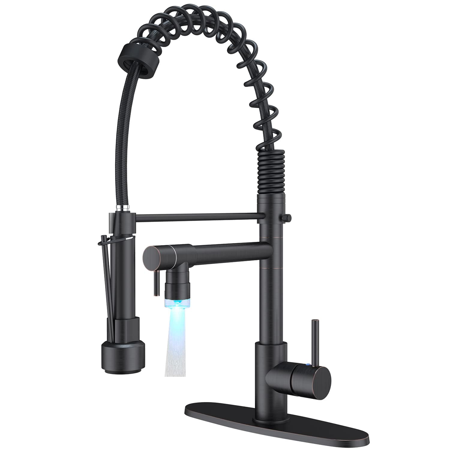 NeierThodoreCommercial Pull Down Kitchen Faucet Sprayer with LED Single Handle Spring Kitchen Sink Faucet with Lock Sprayer High Arc Oil Rubbed Bronze Kitchen Faucets