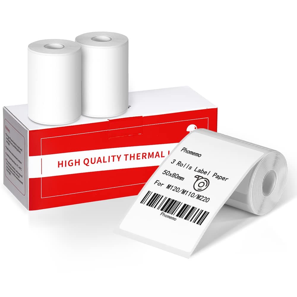 Multi-Purpose Square Self-Adhesive Thermal Label Paper for M120/M110/M220/M200 Label Printer,2"x3.1"(50x80mm),100 Labels/Roll, Black on White