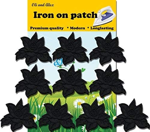 A-118, 10 Black Roses Embroidered Patch Iron-ON 1.9x1.7 inch (5.0x4.4cm)