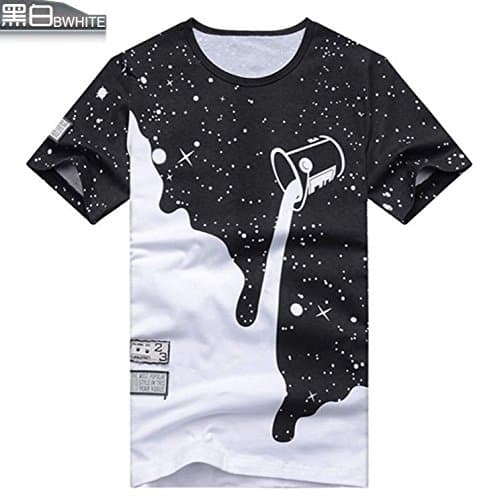 004,Fashion Casual Patchwork Pattern paint bucket Printed Creative Short Sleeve Cotton Men's T-shirts