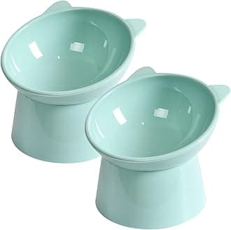Tilted Elevated Cat Food Bowl - Cat Bowls Whisker Friendly Anti Vomiting Slanted Feeding Bowls Cute Shallow Bowl (2pcs/Green)
