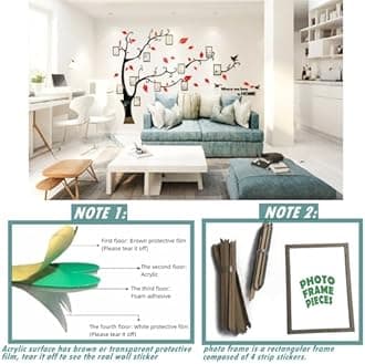 3D Tree Wall Stickers - DIY Photo Frame Tree Wall Decal Family Photo Frame Sticker Murals Wall Decor Living Room Bedroom TV Background Home Decorations (XXL:131 * 95in,Red Right)
