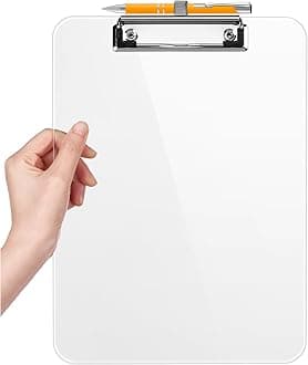 Sooez Plastic Clipboard with Pen Holder, [10% Thicker] Clip Boards 8.5x11 with Low Profile Clip, Cute Hanging Clipboard, Standard Letter Size A4 for Women Kid Teacher, Office & School Supplies, Clear