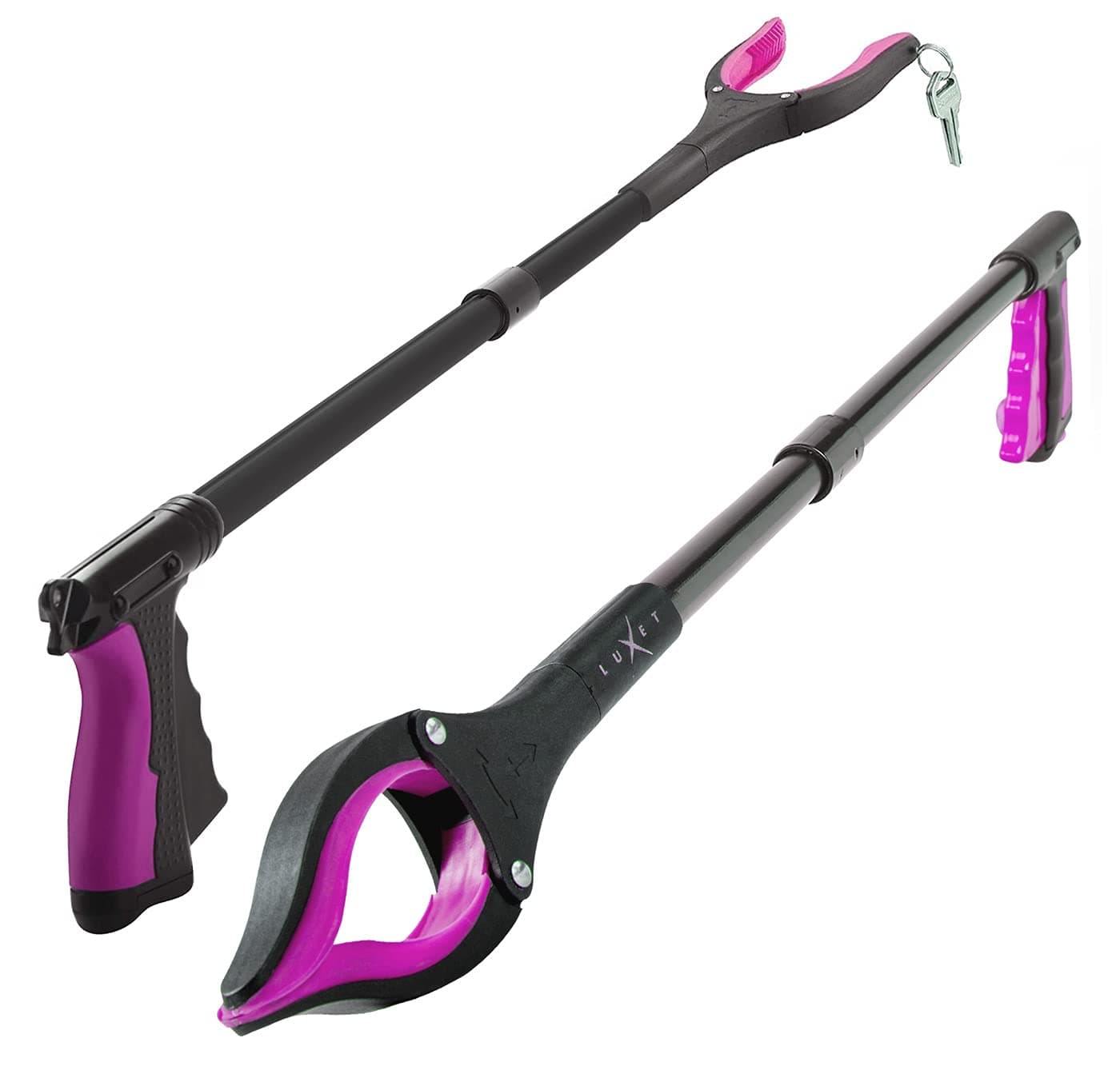 Grabber Reacher Tool - 2 Pack - Newest Version Long 32 Inch Foldable Pick Up Stick - Strong Grip Magnetic Tip Lightweight Trash Picker Claw Reacher Grabber Tool Elderly Reaching - (Pink)