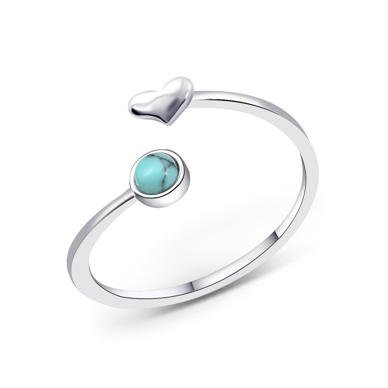 TeppdfannSilver Turquoise Ring Adjustable Open Rings for Women Statement Heart Rings Turquoise Jewelry for Gift